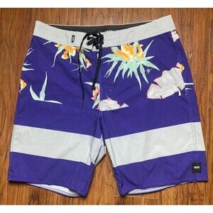 VANS Shorts Mens 31 Purple Gray Beach Swim Trunks Board Shorts Surf Casual